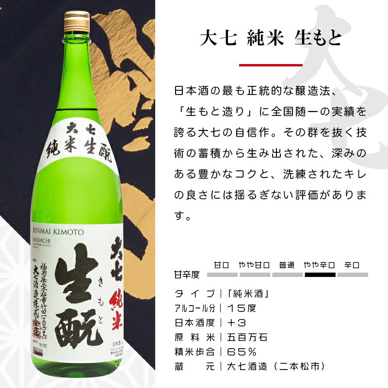 日本酒 まとめ買い 大七 純米 生もと 1800ml×6本 日本酒 大七酒造 福島 地酒 ふくしまプライド