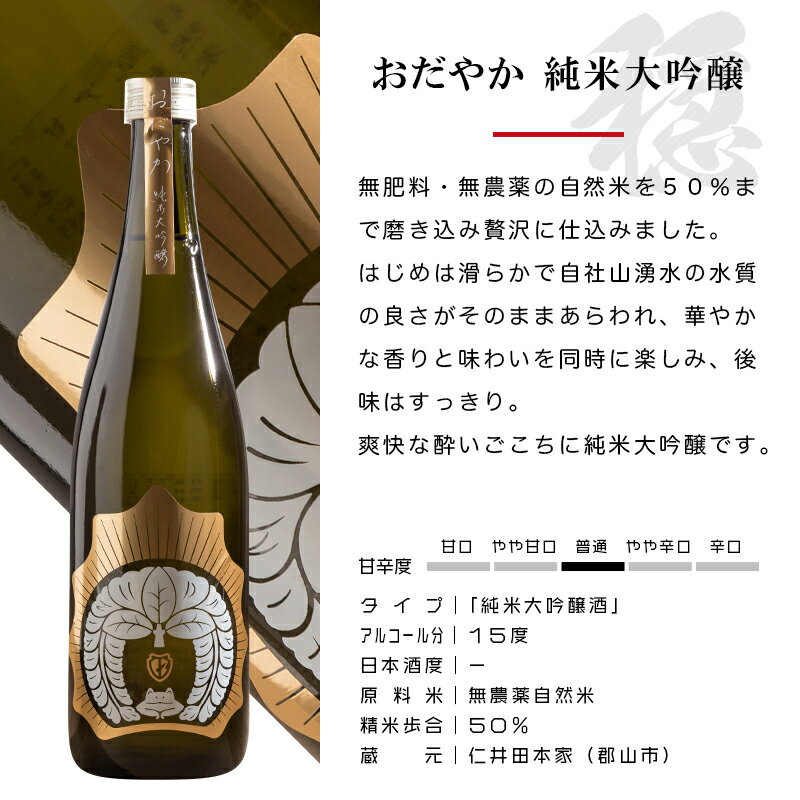 日本酒 ギフト 穏 おだやか 純米大吟醸 720ml × 家紋 前掛けセット 仁井田本家 福島 郡山 御歳暮 プレゼント お祝い 誕生日 記念日 お酒 ふくしまプライド