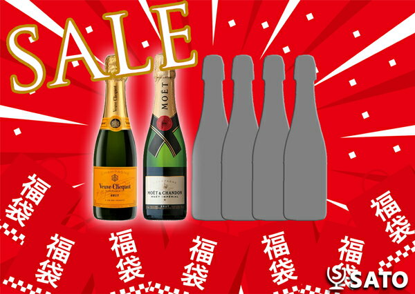 シャンパン　ハーフサイズ　6本　福袋セット　ヴーヴ・クリコ　モエ・エ・シャンドン　入り　飲みくらべ　375ml×6本セット【送料無料】【D6-fuku】シャンパーニュ　スパークリング　泡　お楽しみ