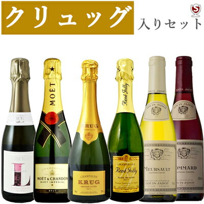 *有名シャンパーニュ　モエ、クリュッグ、ルネ・ジョリィ入り　ハーフサイズ　375ml　泡・赤・白　飲みくらべ6本セット【送料無料】【E6-017】