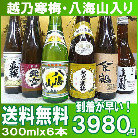 驚くほど早く到着します【送料無料】【豪華6本】越乃寒梅・八海山入り！当店で一番売れている日本酒セット日本酒　飲み比べセット【あす楽】【伝説福袋】新潟銘酒＋真稜・北雪・金鶴・真野鶴300ml×6本