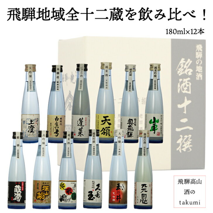 飛騨の地酒 銘酒十二選 飲み比べセット 送料無料 清酒 日本酒 お酒 岐阜県 飛騨高山 お歳暮 誕生日 プレゼント 内祝い 定年退職 父の日 敬老の日 バレンタインのサムネイル