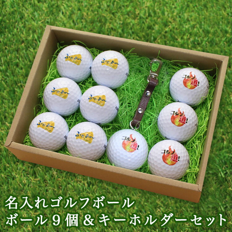 即日発送 ゴルフボール 【名入れ 9個】&【キーホルダー(本革ストラップ)】 贈り物 ギフト プレゼント ホールインワン 記念品 ゴルフコンペ 父の日 敬老の日...