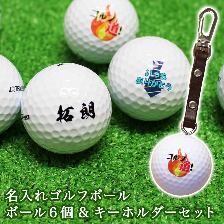 即日発送 ゴルフボール 【名入れ 6個】&【キーホルダー】 贈り物 ギフト プレゼント ホールインワン 記念品 ゴルフコンペ 景品 父の日 母の日 敬老の日 ク...