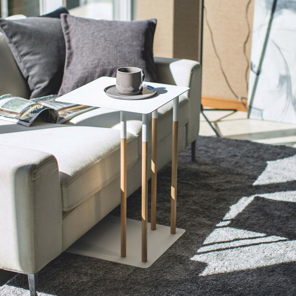 山崎実業 差し込みサイドテーブル プレーン ソファサイド ベッド ミニテーブル コーヒーテーブル テーブル コの字 スチール 天然木 インテリア リビング 寝室 シンプル おしゃれ 北欧 スチール ウッド 4803 / 4804 774803/774804 ホワイト ブラック PLAIN yamazaki YZ MT
