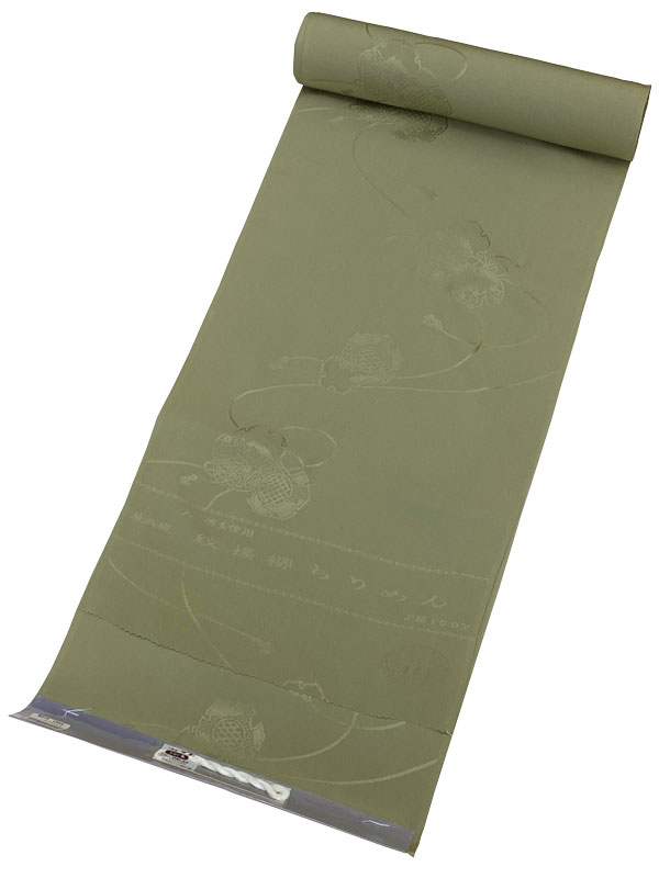 最高級 正絹 洗える 長襦袢 反物（麹塵（きくじん）色地）八丁撚糸使用　最高級　紋楊柳ちりめん正絹長..