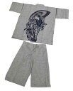 【日本製】伝統ある 高級 甚平 歌舞伎 柄・浮世絵 柄甚平 JIMBEI【グレー色地】着心地さわやか【M・Lサイズ】夏は気軽に着れる「甚平」「 父の日 」などの...