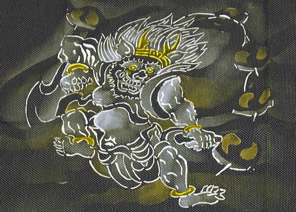 【日本製】伝統ある 高級 甚平　風神 ・ 雷神 柄甚平　JIMBEI【紺色地・茶色の 刺子 】着心地さわやか【M・Lサイズ】夏は気軽に着れる「甚平」「 父の日 」などの プレゼント にも最適♪