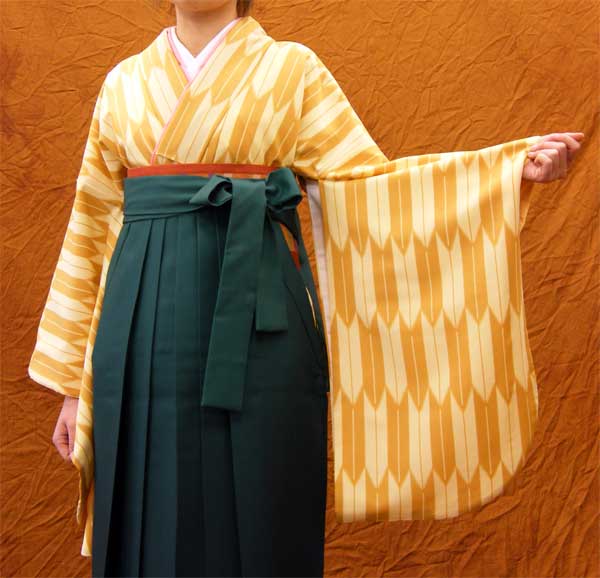 【レンタル】レンタル きもの　イエロー大柄 矢絣 2尺袖【1週間レンタル（6泊7日）】《レンタル用着物》【往復送料無料】