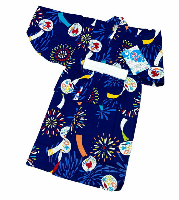 【訳あり品】< ユニセックス ・ 3〜4才用 >柄が光る!! お子さま ゆかた【日本製】アッ!光ってる! 子ども ゆかた