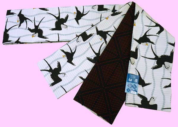 リバーシブル 半幅帯 （ 細帯 ）【 象牙色 地 】みんなと違う お洒落 な 帯♪