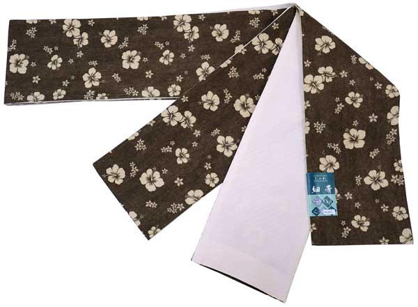 リバーシブル 半幅帯 （ 細帯 ）【 ダークブラウン色 地 】みんなと違う お洒落 な 帯♪