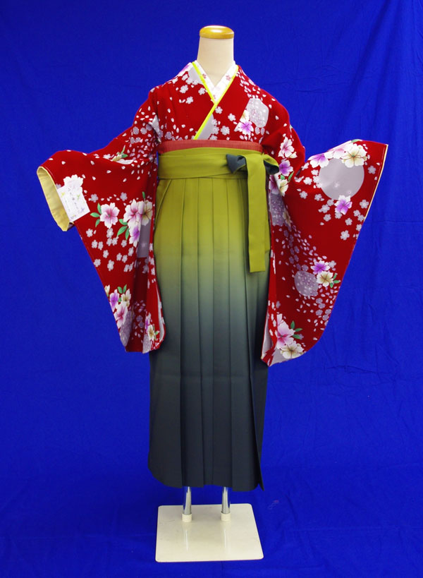 【レンタル】レンタル きもの　赤・小紋 花柄 2尺袖【1週間レンタル（6泊7日）】《レンタル用着物》【往復送料無料】