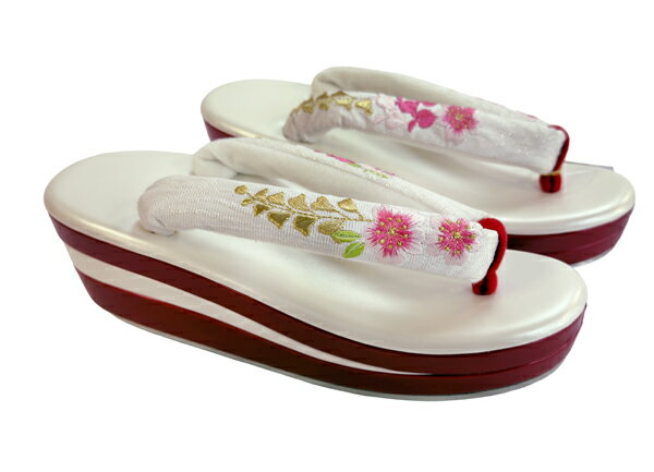 ハイヒール草履 ヒール 草履 【 LLサイズ 25.0～26.0cm 】草履 ぞうり 厚底ヒール 桜と藤柄刺繍 刺繍鼻緒 振袖 成人式 卒業式厚底草履 レトロモダン高さ約6cmあるので腰の位置が高くなりスタイル良くスリムに見える 魔法の草履