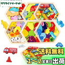 OTONOPI 木製パズル 型はめパズル 積み木 バランスゲーム 六角形 はめ込み 木のおもちゃ 6種類セット 動物 果物 恐竜 乗り物 知育玩具 指先訓練 女...