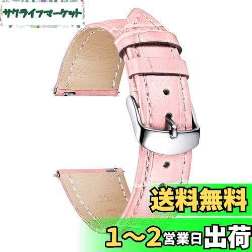 楽天サクライフマーケット[BINLUN] レザー腕時計バンド本物のカーフスキン交換用ウォッチストラップ クイックリリース本革時計ベルトワニ革模様10色13サイズ男性用女性用 桜色 ピンク 22mm