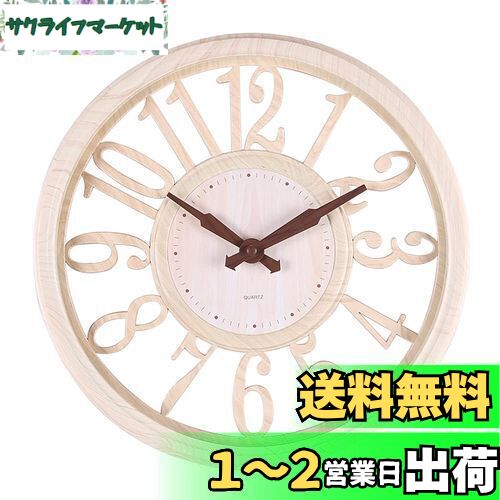WiViVi 壁 掛け時計 おしゃれ 連続秒針 静音 木目調 インテリア かけ時計 wall clock (白木目)