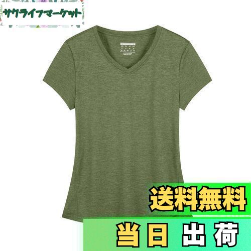 【送料無料】[KEFITEVD] 半袖tシャツ レディース 無地 サイクルtシャツ ゆったり ストレッチ ピラティス ヨガシャツ ランニング ジョギング ダンス グリーン 2XL