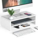 Fitueyes モニター台 パソコン台 モニタースタンド 机上台42.5cm横幅 木製天板 二段式PC台卓上 パソコンスタンド デスクトップ用 机上 机上ラック 机上台 pcモニター台 パソコンラック 卓上 収納 整理整頓ホワイトDT204205WW