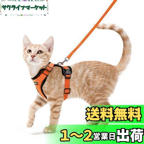 Rabbitgoo 猫 ハーネス リード セット 抜けない 猫用ハーネス ソフト胸あて 軽量 足を上げず装着完成 サイズ調節可 夜反射 通気メッシュ 咳込み防止 散歩 犬用ハーネス 猫の胴輪 くびわ ベスト パグ ネコねこ子猫 散歩ひも 猫はーねす胴輪 猫 ハーネス りーど（オレンジ