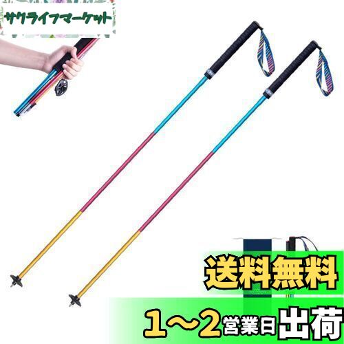 TRIWONDER トレイルランニング専用ポール 2本セット 折りたたみ式 超軽量 トレランポール トレッキングポール 登山ストック ウォーキングポール ノルディックウォーキング (カラフル - 110cm)