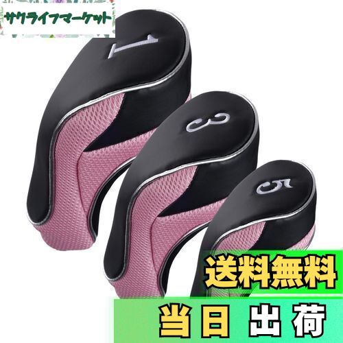 【送料無料】Anduxゴルフ460ccドライバーフェアウェイウッドクラブヘッドカバーフック&ループセットの3 MT/MG12 (ピンク)