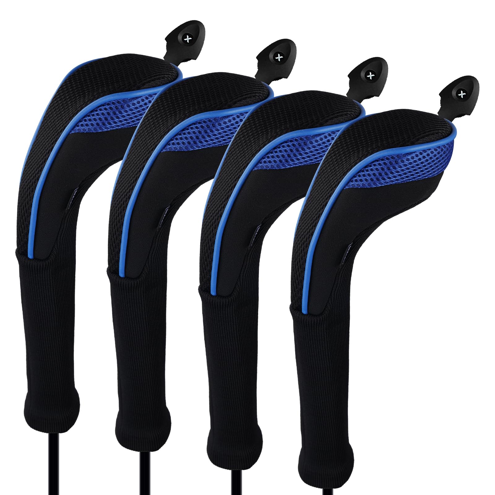 【送料無料】Andux ロングネック ゴルフ ハイブリッド クラブヘッドカバー 交換可能な番号タグ付き 4個セット (ブルー)