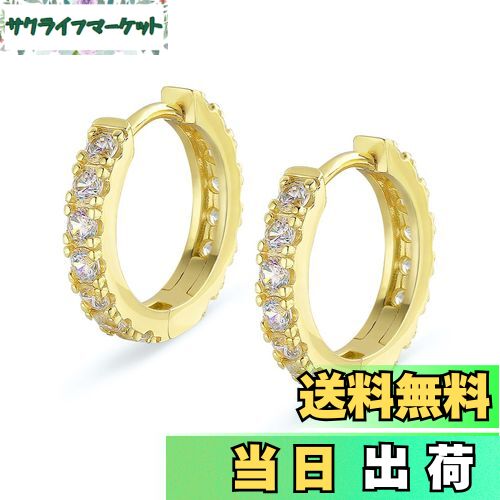 【送料無料】KRKC&CO フープピアス 15mm メンズピアス レディース シルバー925 金属アレルギー対応 両耳 ジルコニア 14k金メッキ ラウンドフープ シンプル メンズ レディース イヤリング CZダイヤ アクセサリー プレゼント (CZゴールド)