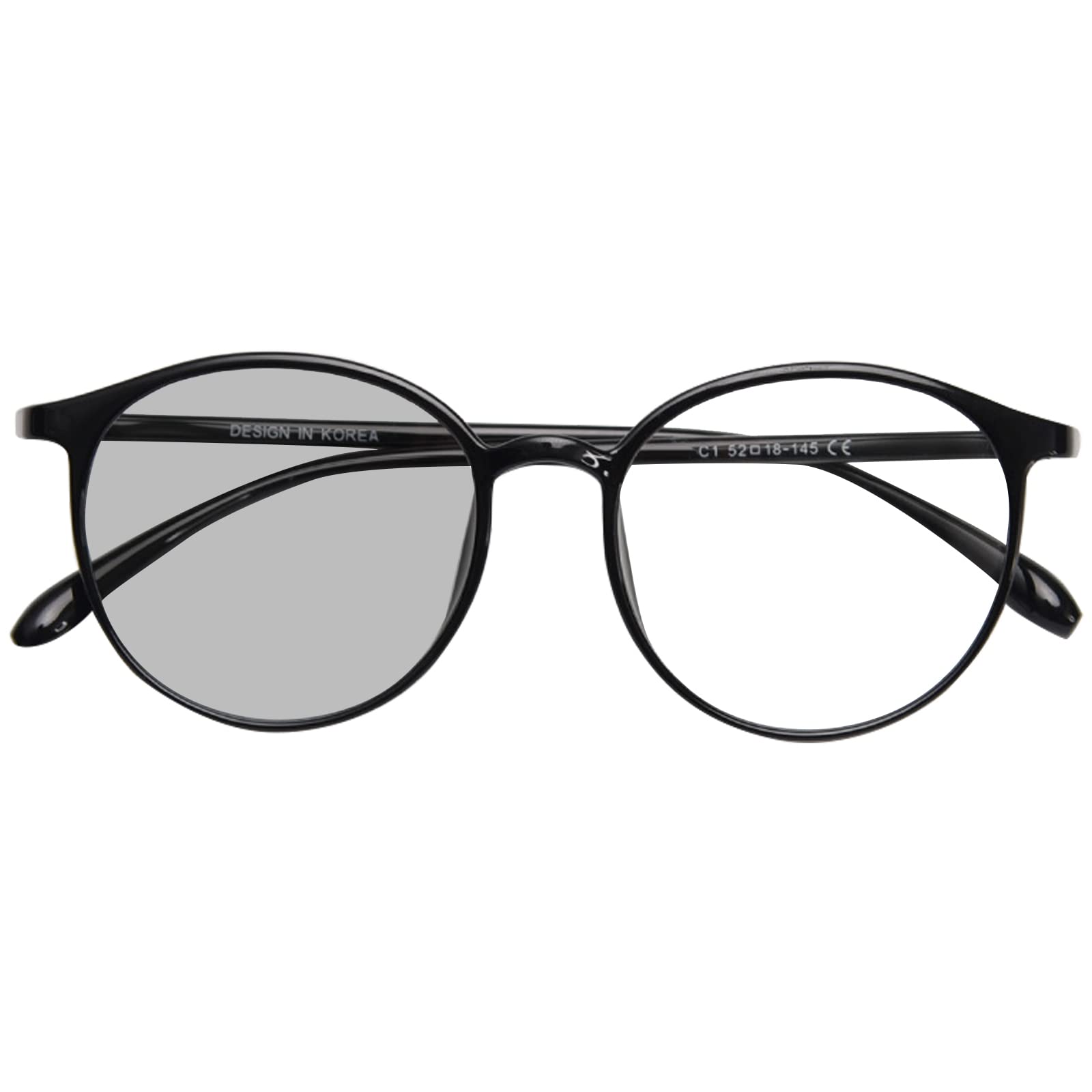 [Dollger] ブルーライトカットメガネ 調光メガネ 度なし 調光レンズ 屋外サングラス 室内透明メガネ 調光サングラス パソコンメガネ 超軽量13g 紫外線カット 丸めがね おしゃれ ブラック・グレーレンズ