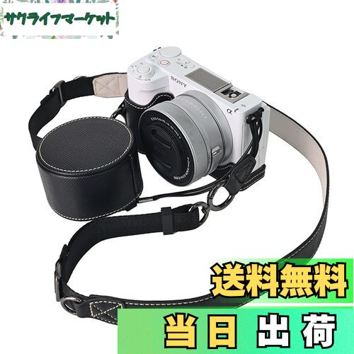 VOVMOEYA カメラケース For SONY ZV-E10II ZV-E10markii ZV-E10M2，ZVE10 IIボディケース For ソニー ZV-E10M2カメラケース ZV-E10markii カメラ保護カバー PUレザー D状ネジ穴付き 底面開閉 電池交換 全面保護 ストラップ付き 16-50mm用レンズキャップ付き-ブラック