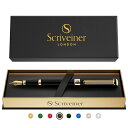 Scriveiner 最高級 プレミアム 万年筆 (黒) 魅力的な美しさ 24K金仕上げ Schmidt 18K金メッキペン先 (細) 男性にも女性にも最適 プロフェッショナル 重役 職場 上品な万年筆ギフトセット 細いペン先 ブラック Black Fountain Pen