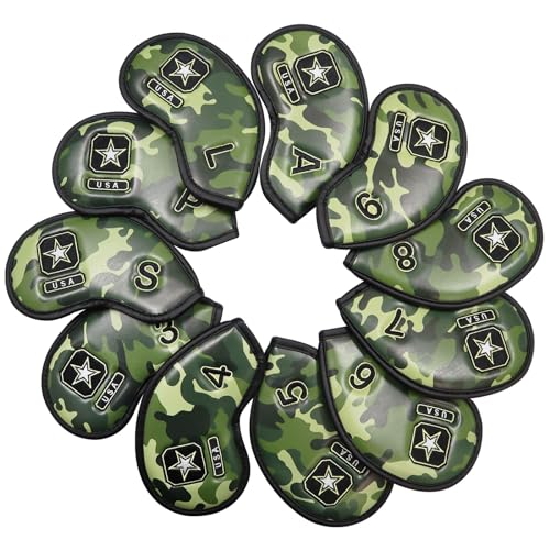 【送料無料】ゴルフアイアンカバー 12枚セット マジックテープ開閉 ゴルフヘッドカバー マイクロファイバーレザー 軽量 耐摩耗 番号刺繍 ウェッジカバー ヘッド保護カバー GKB-026