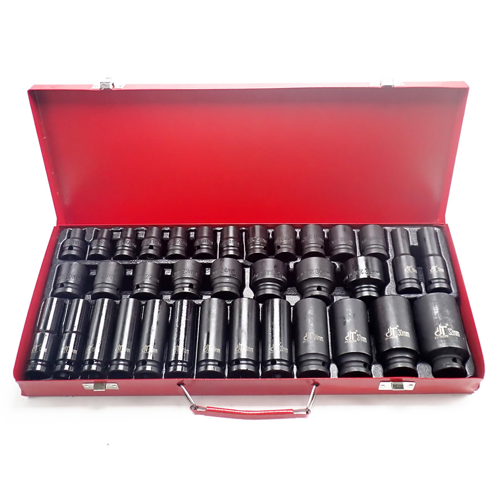 【送料無料】Wellvie classy インパクトソケットセット 35個 12.7 六角 収納ケース付き 1/2" 12.7mm ディープ ビット ショート 【耐食・耐摩耗 リン酸塩皮膜処理】 整備 クロムモリブデン鋼 色：黒、サイズ：1/2