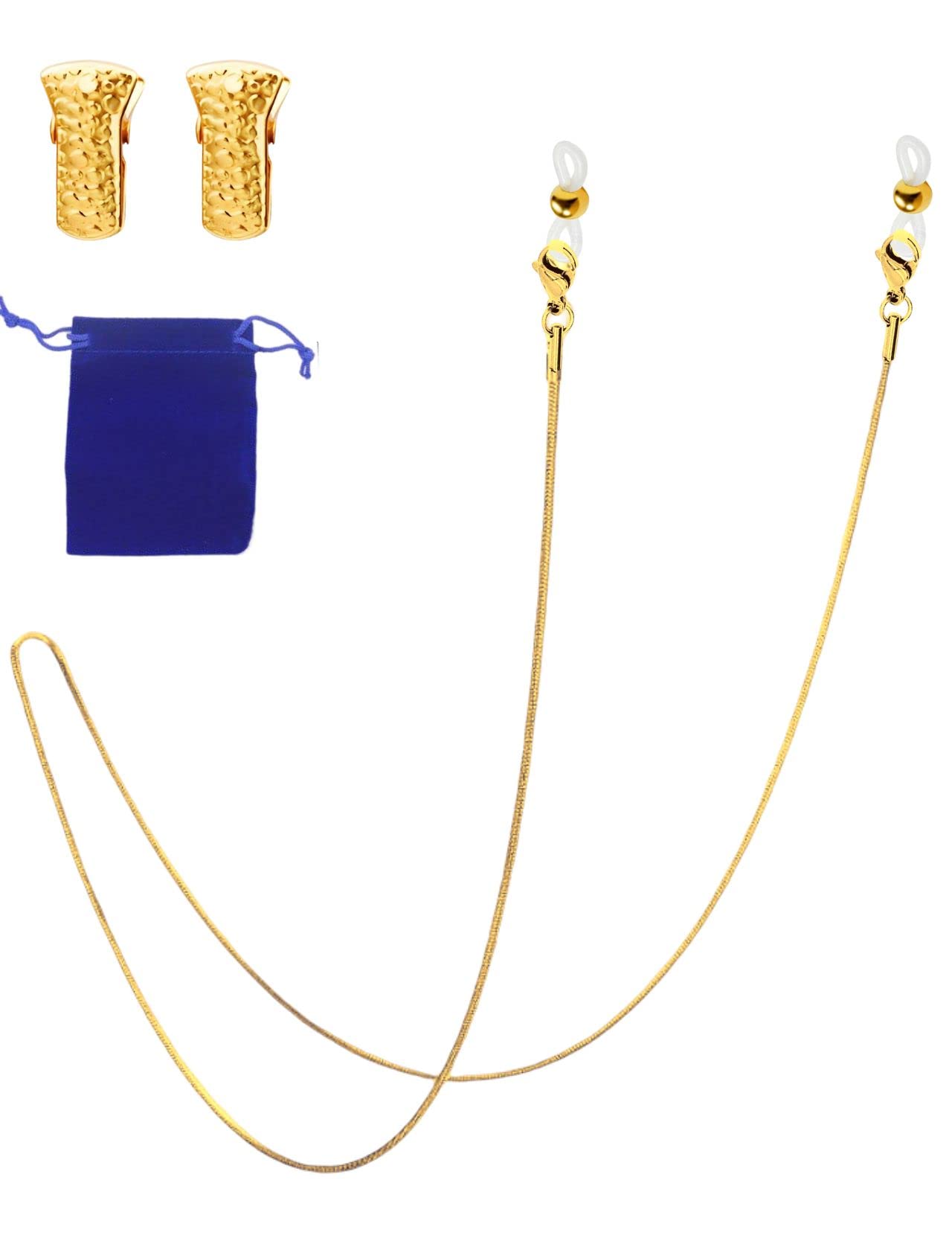 【送料無料】[swars] メガネチェーン マスクストラップ ステンレス 4color 70cm スネークチェーン クリップ付き 色：ゴールド、サイズ：Free Size