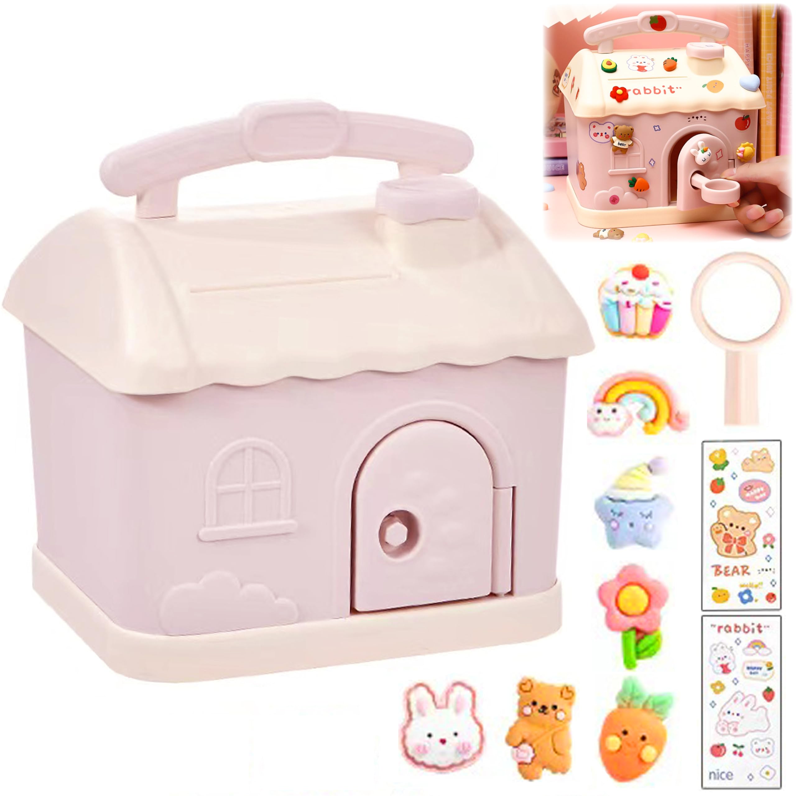 【送料無料】akindou 貯金箱 宝箱 小さな家 鍵付き シールとパーツ で 好きに飾れます かわ ...