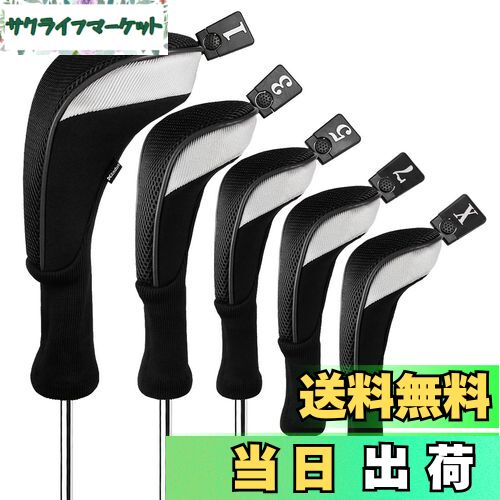 【送料無料】Andux ゴルフ ウッドドライバー ヘッドカバーロングネック 5個セット 460cc対応 MT/MG34 (ブラック)