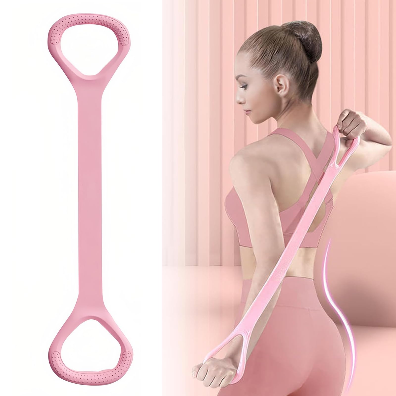 【送料無料】TOAURDA ストレッチバンド フィットネスバンドト ストレッチ ゴムレーニングバンド ヨガストレッチテープ 背筋 トレーニング ストレッチリング 肩甲骨 グリップチューブ 筋トレ 肩こり防止 筋力 握力 (ピンク)