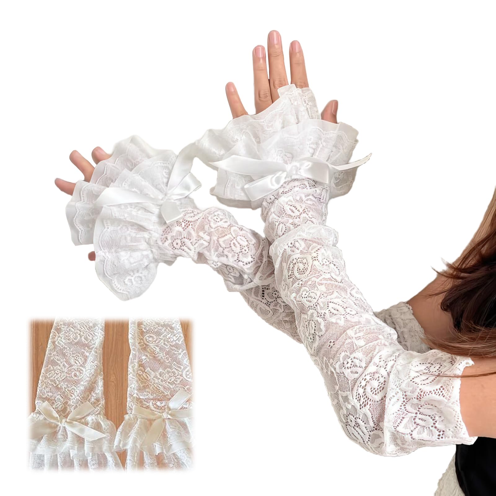 【送料無料】[雲見] アームカバー レース レディース 薄手 花柄 日焼け止め アームウォーマー つけ袖 レースフリル アームスリーブ ロリータ y2k お姫様 地雷系 ガーリー系 かわいい おしゃれ