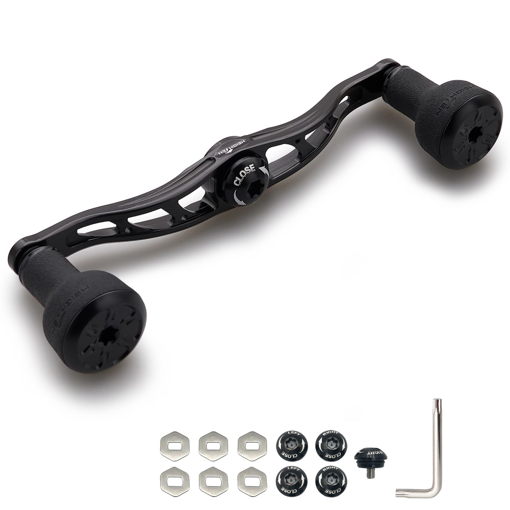 【送料無料】HEIGHTEN 105mm/120mm リール ハンドル 24mm TPE製ノブ搭載 シマノ ダイワ アブガルシア 通用 ベイトリール 用 TPE Arch Series (120mm - ブラック) (1161)