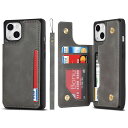 【送料無料】Pelanty for iPhone 14 Plus ケース アイフォン14 Plus ケース縄掛け 6.7インチ 背面 手帳型 PUレザー IC カード収納 軽量 スタンド機能 ボタン磁気 多機能 iPhone 14plus スマホケース 耐衝撃 滑り防止 全面保護 ストラップ 携帯カバー -グレー