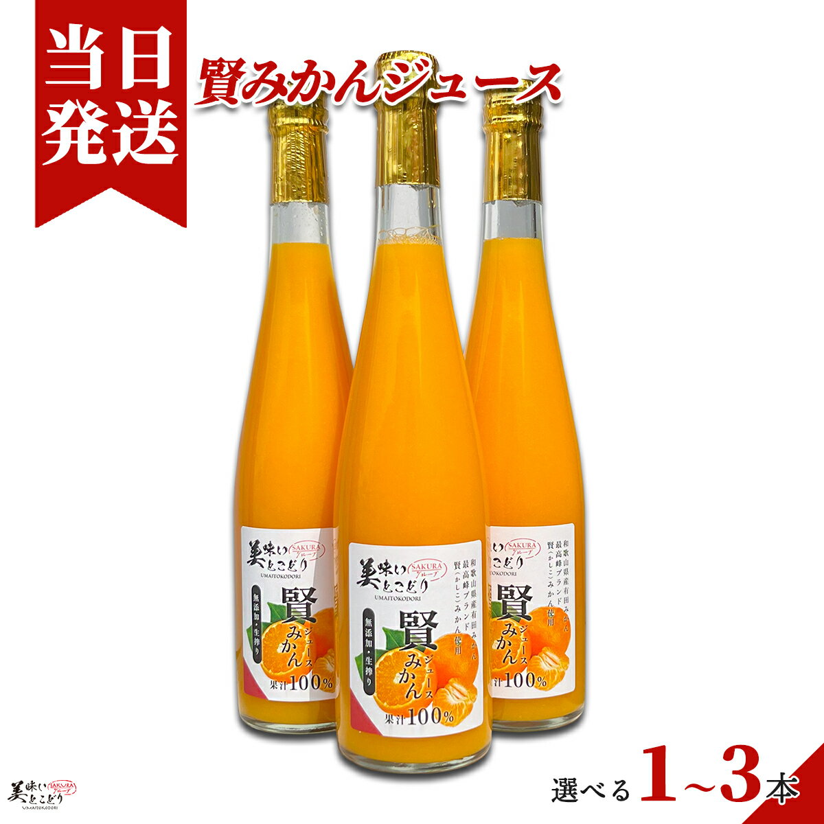 [送料無料][最強配送][あす楽] 美味いとこどり 賢みかんジュース 1本500ml 選べる入数 和歌山県産 有田みかん みかんジュース 無添加 生絞り 果汁100%ストレートジュース 贈答 ギフトのサムネイル