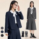 スーツ レディース スカート ノーカラー 事務服 セット シャツ 制服 オフィス 仕事 ビジネス 大きいサイズ 3点セット ネイビー 黒 ビジネス 通勤 仕事 面接 プリーツスカート 女性 セットアップ