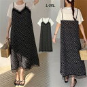大きいサイズ レディース ワンピース ロング 半袖ワンピース 異素材ドッキングワンピース ワンピ 半袖 シンプル 柄 レース 夏 夏服 夏物 クルーネック L LL 2L 3L 4L XL XXL