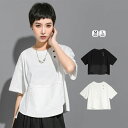 【15%OFFクーポンで3,068円:3点で】カットソー M/L 個性派Tシャツ レディース トップス プルオーバー 半袖 半そで コンパクト ショート丈 大きいサイズ ゆったり 夏 切り替えプルオーバー ブラック ホワイト