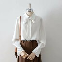 プリーツ袖 ブラウス シャツ レディース 長袖 キレイめ オフィス トップス レディースファッション おしゃれ リボン 無地 通勤 襟 衿 襟付きプリーツスリー...