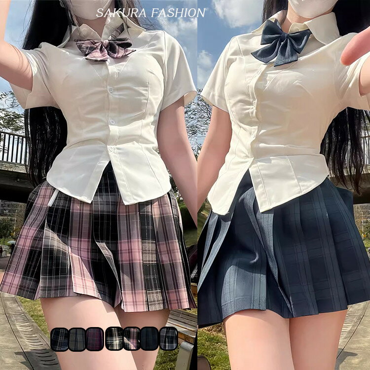 制服 3点セット スカート チェックスカート ブラウス 半袖 女子用形態安定 スリムシャツ リボン セット 夏 高校生 中学生