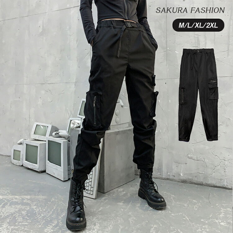 【15％OFFクーポンで3,281円：3点で】ワイドパンツ レディース ボトムス パンツ ロングパンツ 長ズボン ズボン ウエストゴム ゆったり 大きいサイズ 秋冬 カーゴパンツ 黒 ブラック