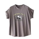 Tシャツ レディース トップス カットソー プルオーバー 半袖 半そで 五分袖 丸首 クルーネック アニマル パンダ ロゴ プリント 薄手 綿100% コットン 大きいサイズ ゆったり 楽ちん 夏 プリントTシャツ