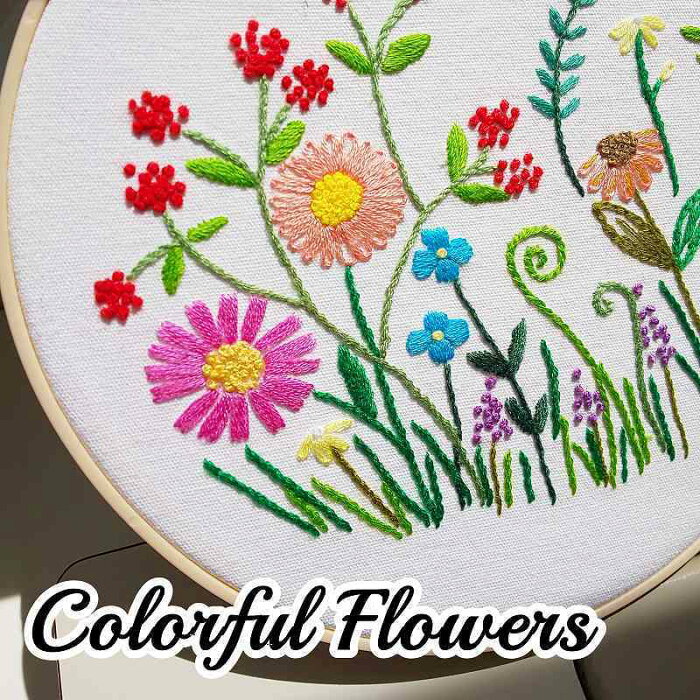 刺繍キット 花 Colorful Flowers 可愛い カラフル 春の庭 初心者 初級 日本語説明書付き フランス刺しゅう 基本ステッチ フランス 刺繍 キット 入門 刺繍枠 刺しゅう糸 セット おしゃれ ボタニカル スターターキット プレゼント 送料無料