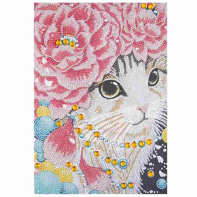 ダイヤモンドアート 猫 花 可愛い 初心者 ラメビーズ 部分貼り ダイアモンドアート ラインストーン ダイヤモンドペインティング キット ビーズ刺繍キット セット インテリア ハンドメイド 手芸 手作り 送料無料のサムネイル
